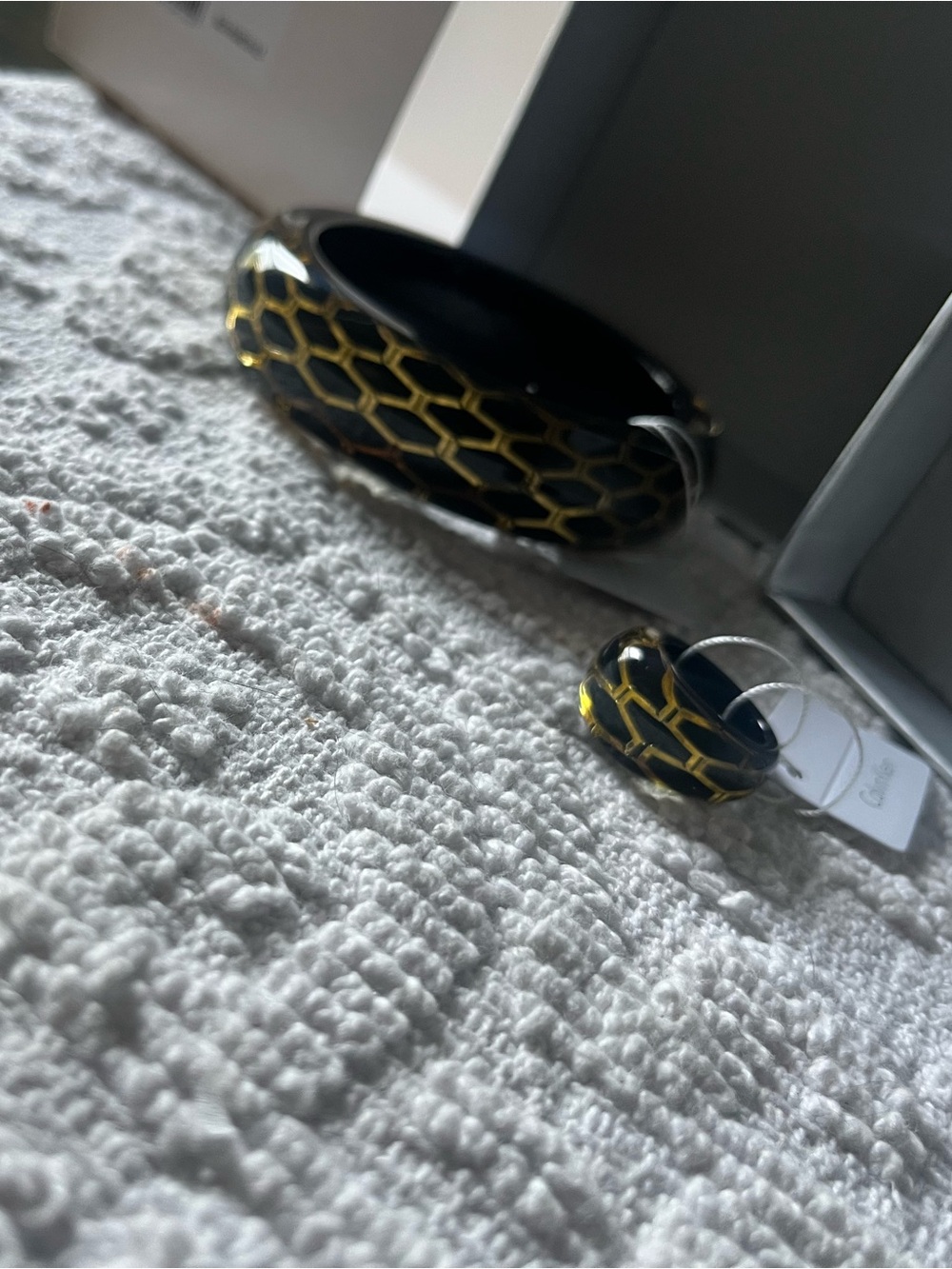 Calvin Klein Black and Gold Resin Bangle Set ring size 6
